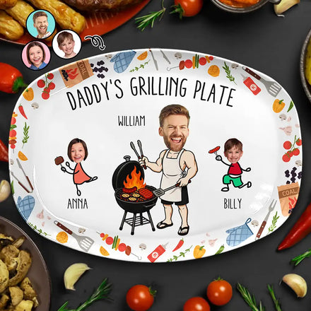 Custom Photo Dad Papa Grilling Buddies Fun Icon - Personalized Plate