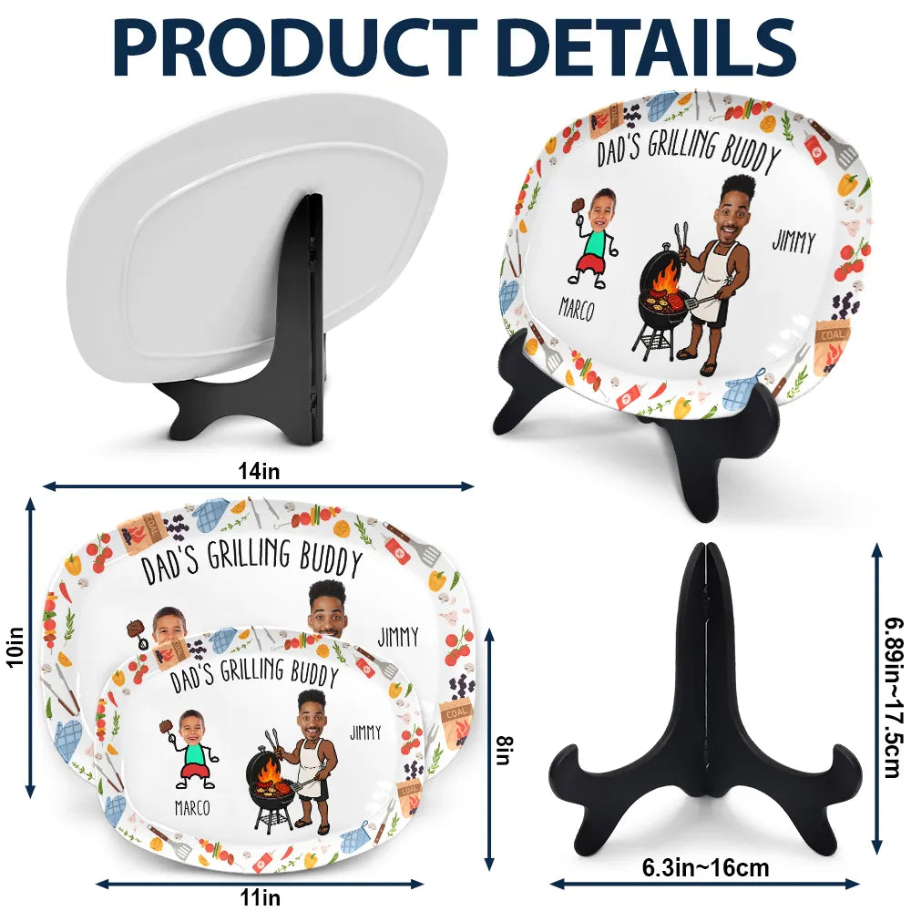 Gift For Father,Gift For Grandpa,Grilling,Photo,Icon,Humorous - Custom Photo Dad Papa Grilling Buddies Fun Icon - Personalized Plate
