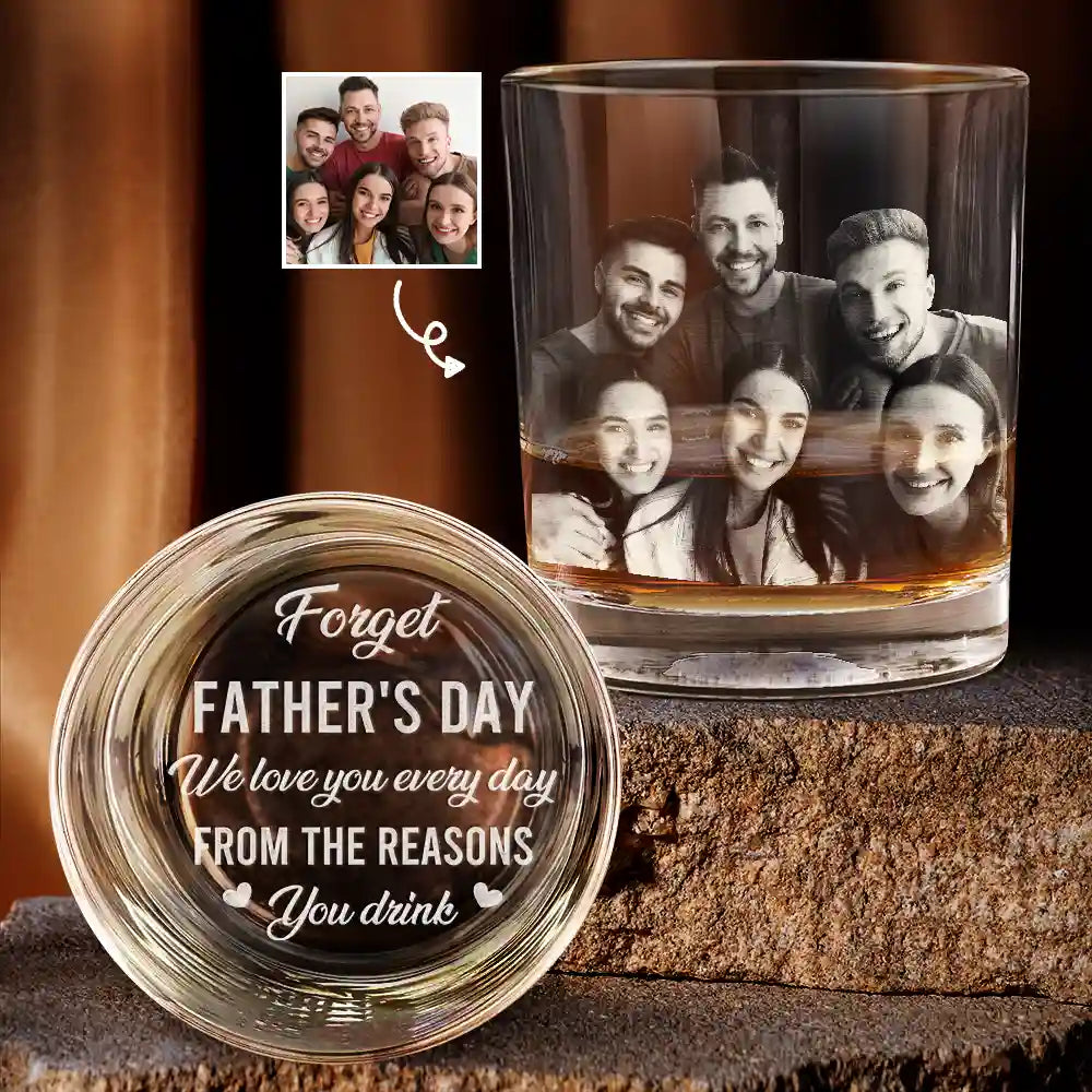 Custom Photo Dad We Love You Every Day - Personalized Engraved Whiskey Glass