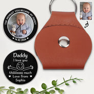 Gift For Father, Gift For Men, Gift For Husband, Happy, Gift For Yourself - Custom Photo Daddy I Love You This Much - Personalized Leather Pocket Hug