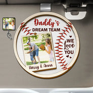 Gift For Father,Happy,Baseball - Custom Photo Daddy's Dream Team - Personalized Custom Shaped Car Visor Clip