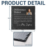 Back To School,Custom Photo,Teacher,Grateful,Remove BG Photo - Custom Photo Difference Maker Gift For Teachers Colleagues - Personalized Slate Coaster