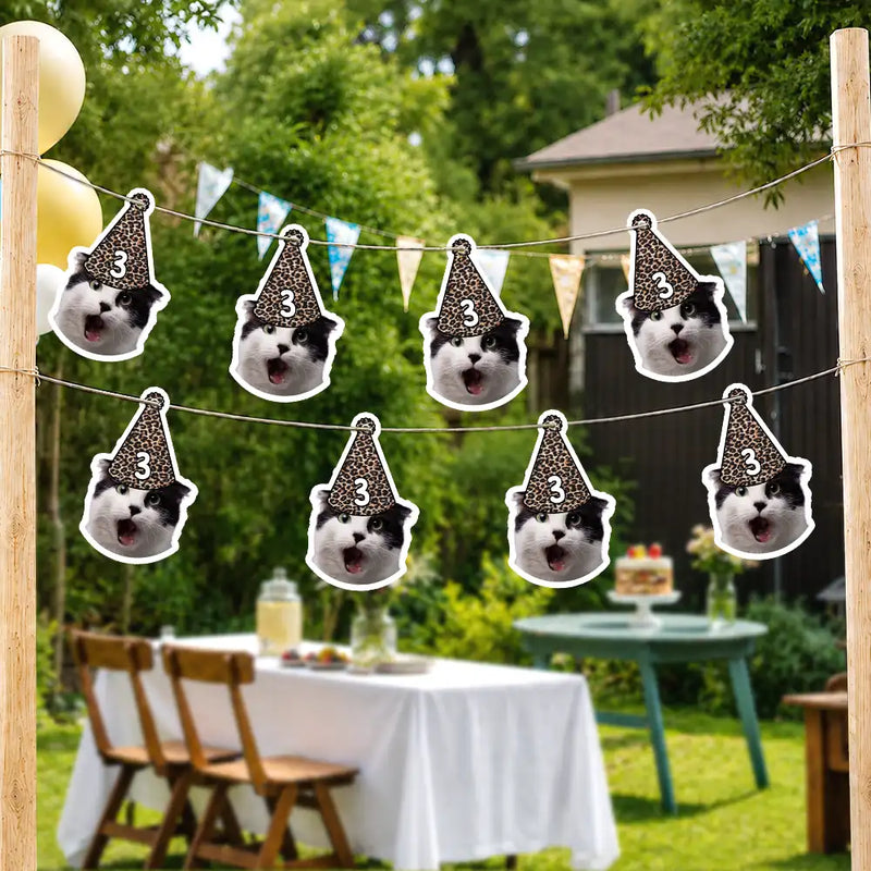Playful, Custom Photo, Pet Lovers, Cut-Face Photo, Icon - Custom Photo Dog Cat Face Birthday Glitter Effect - Personalized Garland Banner