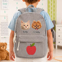 Back To School, Custom Photo, Gift For Kids, Playful, Cut-Face Photo - Custom Photo Dog Cat Face With Faux Embroidery Flower - Personalized Corduroy Backpack
