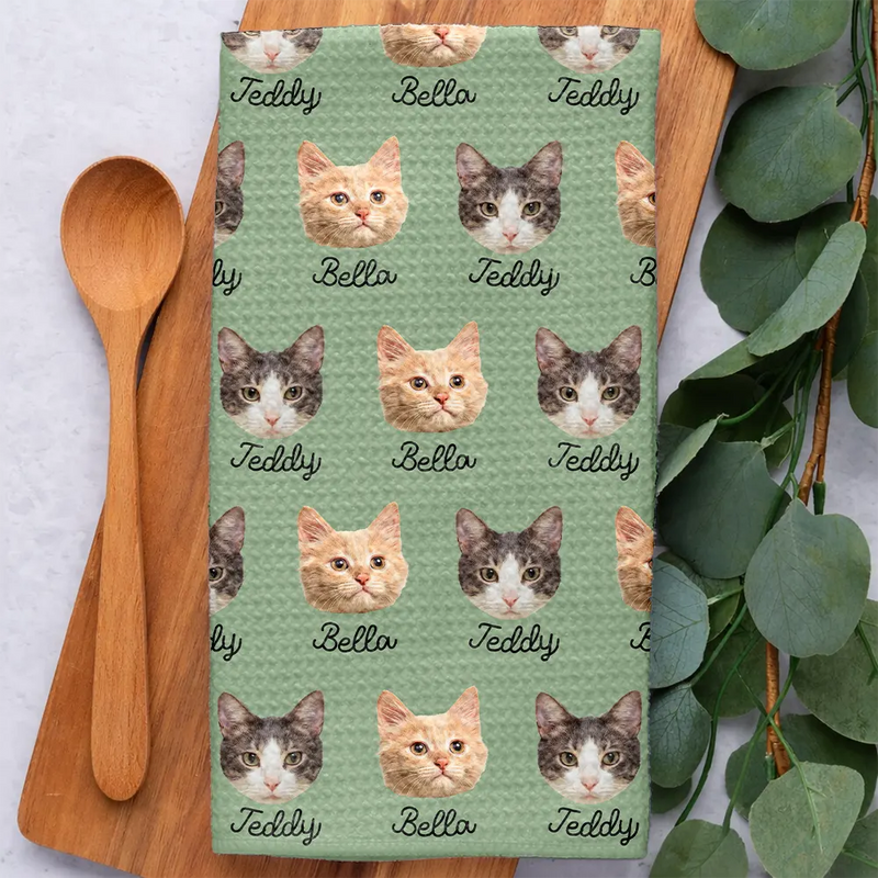 Happy,Dog Lovers,Pet Lovers,Cat Lovers - Custom Photo Dog Cat Pet Funny Face - Personalized Kitchen Towel