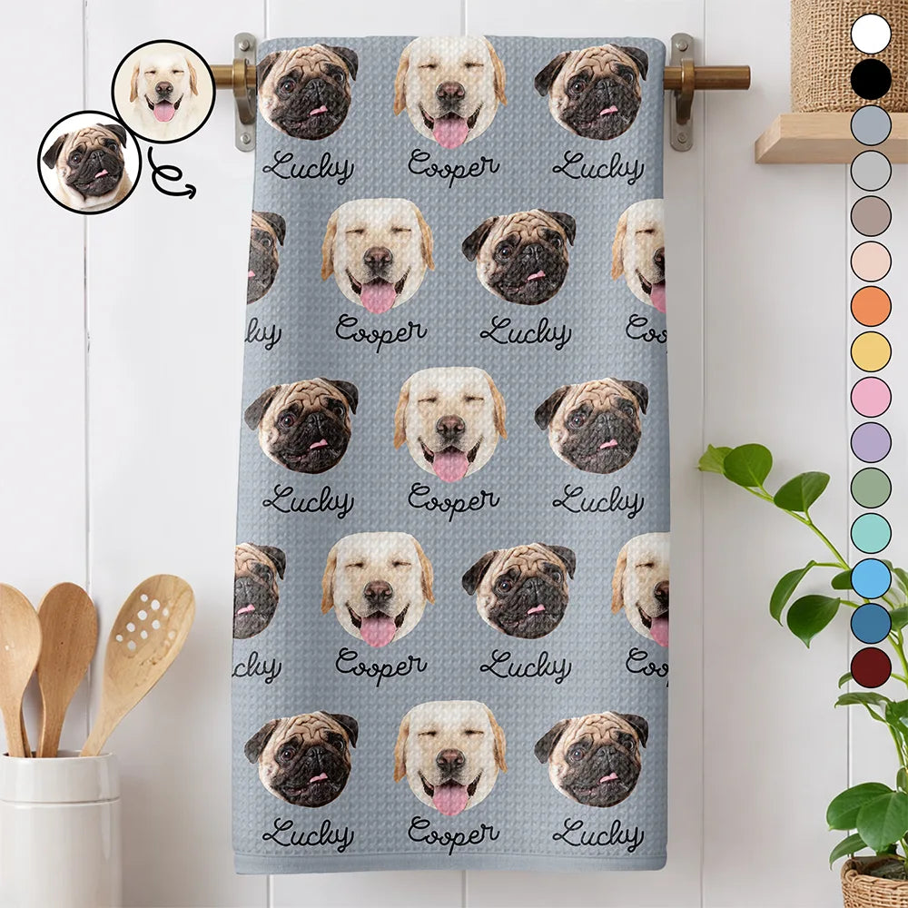 Happy,Dog Lovers,Pet Lovers,Cat Lovers - Custom Photo Dog Cat Pet Funny Face - Personalized Kitchen Towel