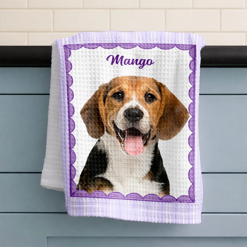 Happy, Dog Lovers, Pet Lovers, Cat Lovers - Custom Photo Dog Cat Pet Portrait Vintage - Personalized Kitchen Towel