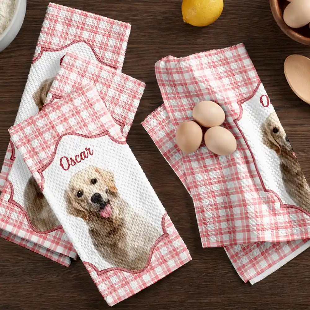 Happy, Dog Lovers, Pet Lovers, Cat Lovers - Custom Photo Dog Cat Pet Portrait Vintage - Personalized Kitchen Towel