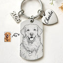 Pet Lovers,Pet Mom,Pet Dad,Pet Couple,Memorial,Non-Eng,Photo,Sympathetic - Custom Photo Dog Cat Portrait Art - Personalized Stainless Steel Keychain