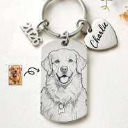 Pet Lovers,Pet Mom,Pet Dad,Pet Couple,Memorial,Non-Eng,Photo,Sympathetic - Custom Photo Dog Cat Portrait Art - Personalized Stainless Steel Keychain