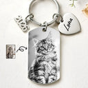 Pet Lovers,Pet Mom,Pet Dad,Pet Couple,Memorial,Non-Eng,Photo,Sympathetic - Custom Photo Dog Cat Portrait Art - Personalized Stainless Steel Keychain