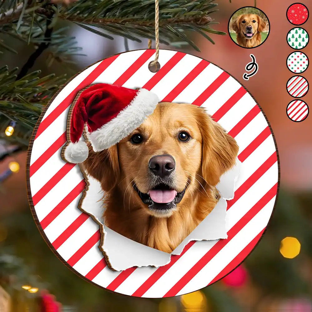 Custom Photo Dog Cat Wrapping Paper - Personalized 2-Layered Wooden Ornament