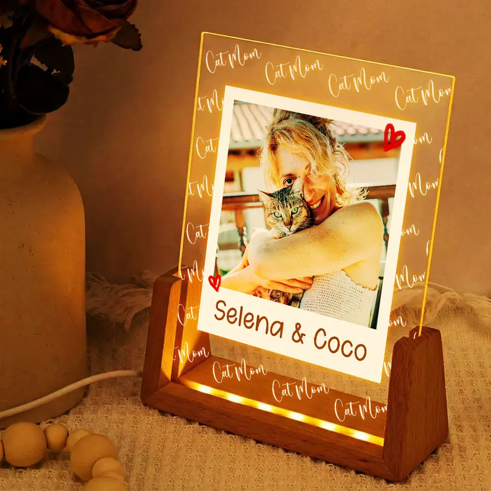 Pet Mom, Custom Photo, Love, Happy - Custom Photo Dog Mom Pet Lover Polaroid Art Style - Personalized Night Light