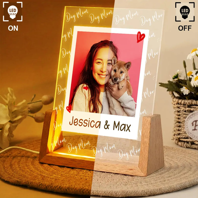 Pet Mom, Custom Photo, Love, Happy - Custom Photo Dog Mom Pet Lover Polaroid Art Style - Personalized Night Light