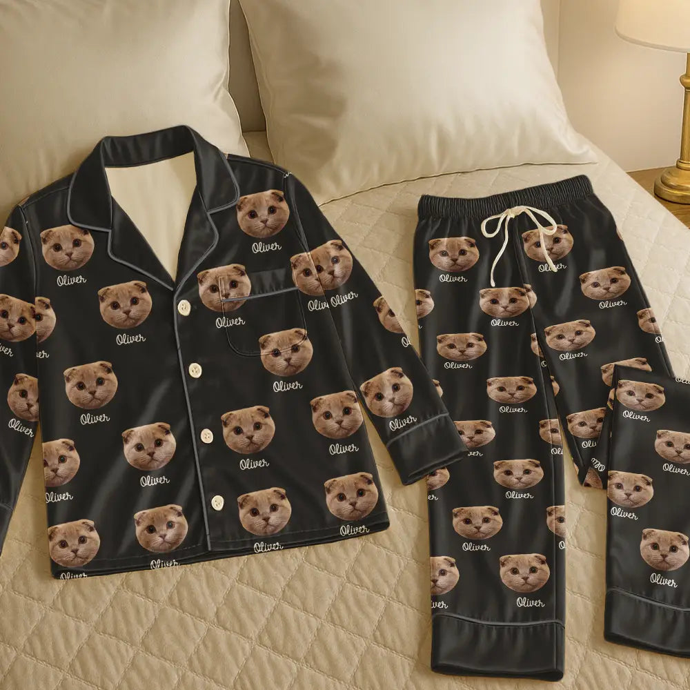 Custom Photo,Pet Lovers,Happy - Custom Photo Dog & Cat Portrait - Personalized Satin Pajama Set