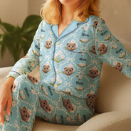Custom Photo,Pet Lovers,Happy - Custom Photo Dog & Cat Portrait Cute Version - Personalized Satin Pajama Set