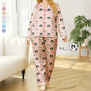 Custom Photo,Pet Lovers,Happy - Custom Photo Dog & Cat Portrait Cute Version - Personalized Satin Pajama Set