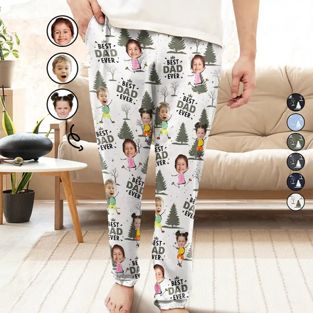Custom Photo Doodle Kids Best Dad Grandpa Ever - Personalized Pajama Pants