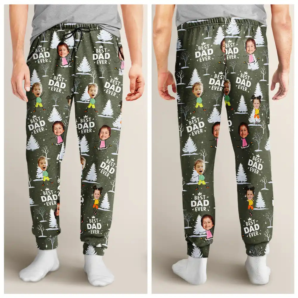 Gift For Father,Gift For Grandpa,Happy,Custom Photo - Custom Photo Doodle Kids Best Dad Grandpa Ever - Personalized Pajama Pants
