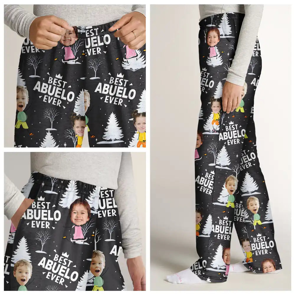 Gift For Father,Gift For Grandpa,Happy,Custom Photo - Custom Photo Doodle Kids Best Dad Grandpa Ever - Personalized Pajama Pants