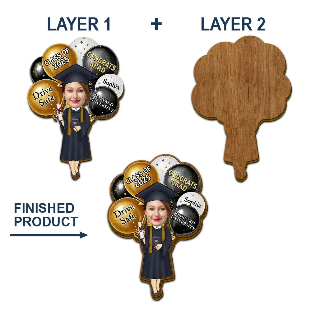 Graduation,Dad - Children,Mom - Children,Gift For Son,Gift For Daughter,Happy,Custom Photo - Custom Photo Drive Safe Congrats Grad - Personalized Custom Shaped Car Visor Clip