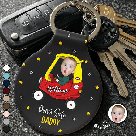 Custom Photo Drive Safe Daddy Grandpa - Personalized Custom Shaped Leather Keychain