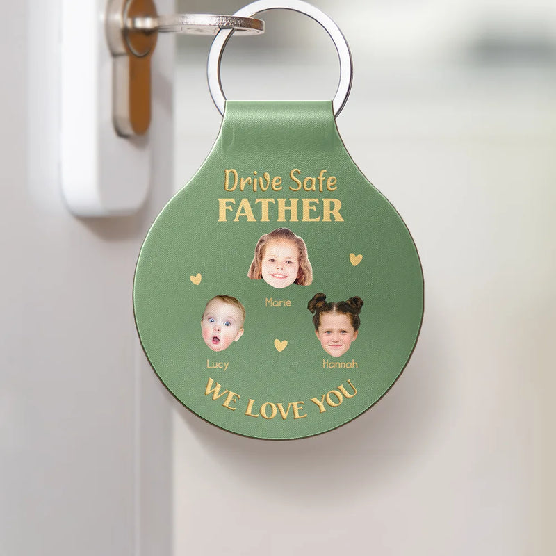 Gift For Father,Gift For Grandpa,Non-Eng,Photo,Adorable - Custom Photo Drive Safe Daddy I Love You - Personalized Custom Shaped Leather Keychain