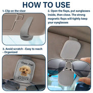 Custom Photo, Pet Lovers, Pet Dad, Happy, Dog Lovers, Dog Dad, Cat Dad, Cat Lovers, Gift For Father - Custom Photo Drive Safe I Am Waiting At Home - Personalized Sunglasses Holder For Car Visor