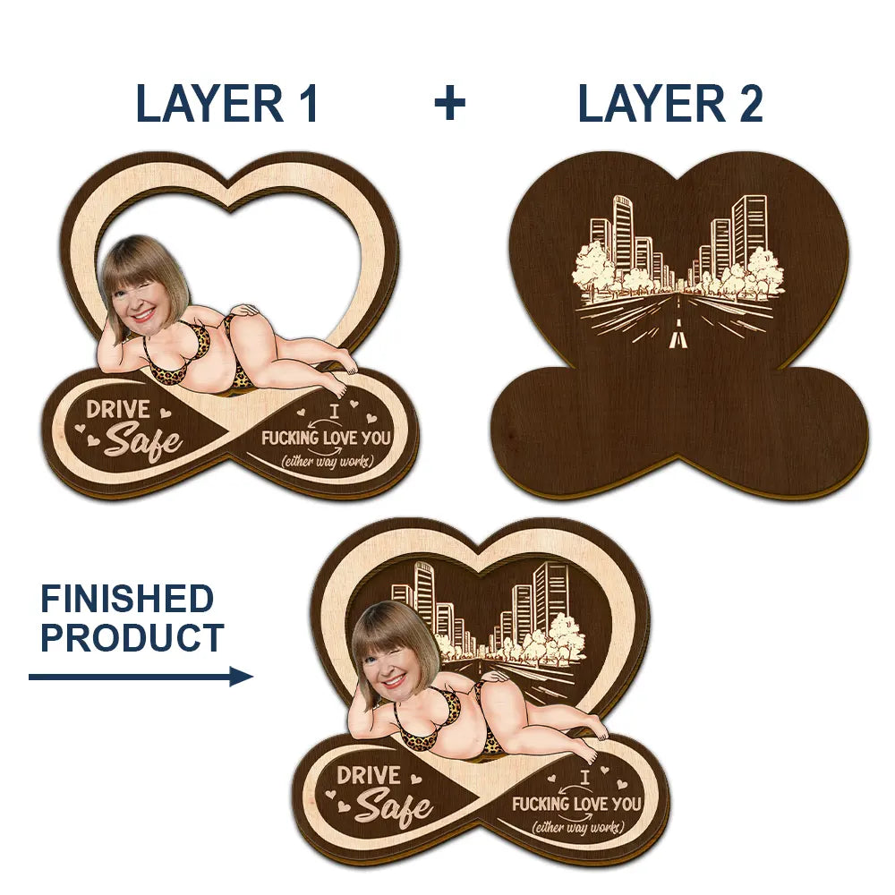 Gift For Couples, Old Couples, Funny, Gift For Husband, Gift For Wife - Custom Photo Drive Safe I F*cking Love You Funny - Personalized Custom Shaped Car Visor Clip