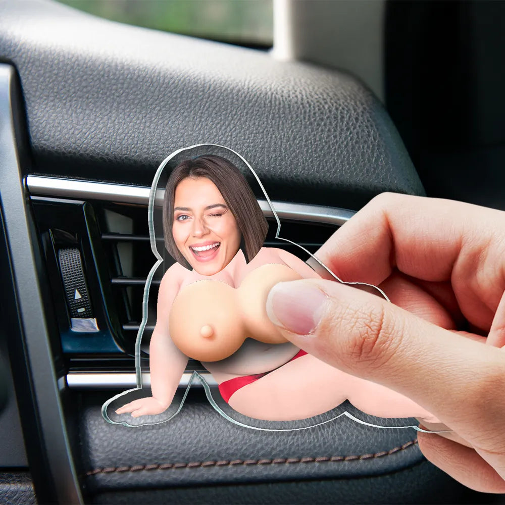 Humorous, Custom Photo, Gift For Yourself, Cut-Face Photo - Custom Photo Drive Safe I Freaking Love You - Personalized Squishy Acrylic Car Vent Clip