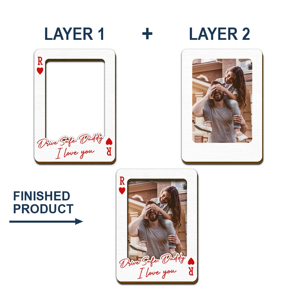 Gift For Father,Gift For Mother,Gift For Grandma,Gift For Grandpa,Love,Custom Photo - Custom Photo Drive Safe We Love You Playing Card - Personalized Custom Shaped Car Visor Clip