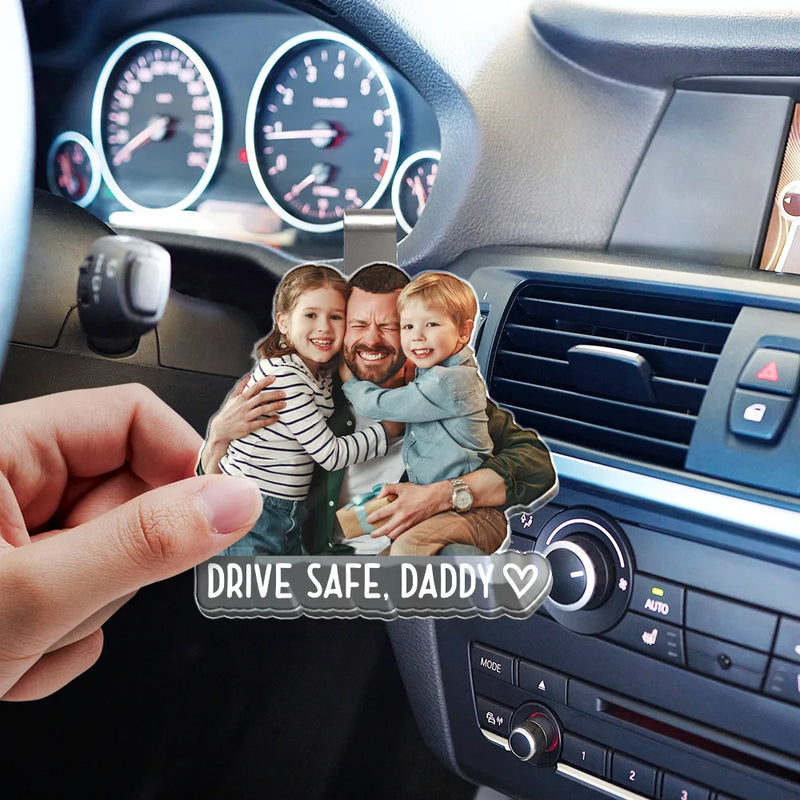 Gift For Mother, Gift For Father, Gift For Grandpa, Gift For Grandma, Custom Photo, Happy - Custom Photo Drive Safe! We Love You - Personalized Custom Shaped Acrylic Car Visor Clip