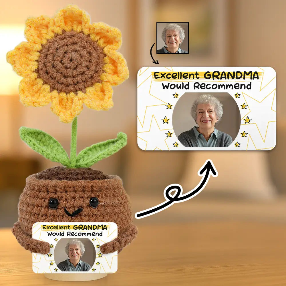 Gift For Mother, Family, Gift For Grandma, Happy - Custom Photo Excellent Mom Grandma Dad Friends Would Recommend - Personalized Doll Crochet With Custom Card