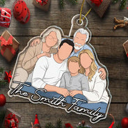 Adorable,Art Design,Christmas,Family,Photo - Faceless Portrait - Custom Photo Faceless Portrait Family Dad Mom - Personalized Custom Shaped Acrylic Ornament