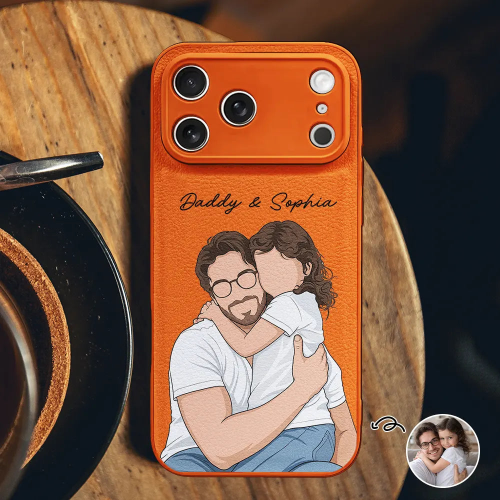 Custom Photo Faceless Portrait Family Dog Cat Potrait - Personalized Leather Phone Case