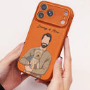 Gift For Father,Gift For Grandpa,Pet Lovers,Pet Dad,Dog Lovers,Dog Dad,Cat Lovers,Cat Dad,Non-Eng,Photo - Faceless Portrait ,Proud - Custom Photo Faceless Portrait Family Dog Cat Potrait - Personalized Leather Phone Case