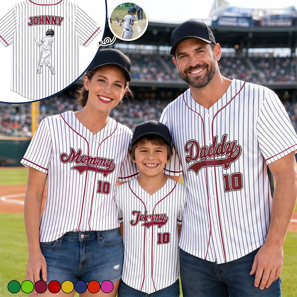 Custom Photo Pencil Sketch Art Family Mommy Daddy Baseball - Personalized Baseball Jersey Shirt