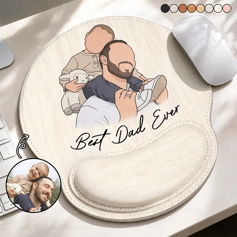 Gift For Father,Custom Photo,Art Design,Sentimental,Photo - Faceless Portrait - Custom Photo Faceless Portrait We Love You Best Dad Papa Ever - Personalized Leather Mouse Pad