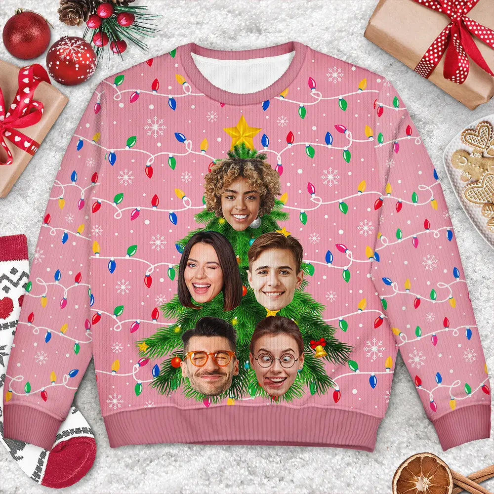 Gift For Couples,Gift For Husband,Gift For Wife,Gift For Boyfriend,Gift For Girlfriend,Parents,Gift For Women,Gift For Yourself,Gift For Men,Gift For Mother,Gift For Grandpa,Gift For Father,Gift For Grandma,Gift For Sibling,Gift For Sisters,Gift For Brothers,Family,Gift For Bestie,Gifts For Colleagues,Funny,Christmas - Custom Photo Family And Friends On Christmas Tree - Personalized Unisex Ugly Sweater