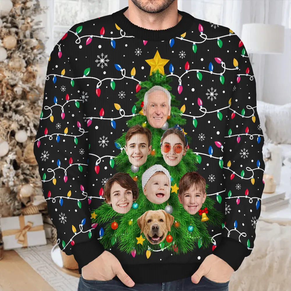 Gift For Couples,Gift For Husband,Gift For Wife,Gift For Boyfriend,Gift For Girlfriend,Parents,Gift For Women,Gift For Yourself,Gift For Men,Gift For Mother,Gift For Grandpa,Gift For Father,Gift For Grandma,Gift For Sibling,Gift For Sisters,Gift For Brothers,Family,Gift For Bestie,Gifts For Colleagues,Funny,Christmas - Custom Photo Family And Friends On Christmas Tree - Personalized Unisex Ugly Sweater