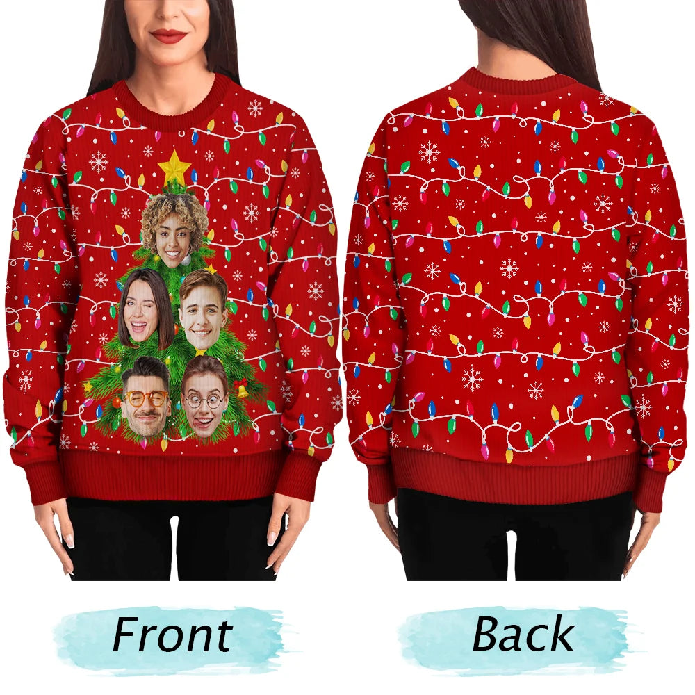 Gift For Couples,Gift For Husband,Gift For Wife,Gift For Boyfriend,Gift For Girlfriend,Parents,Gift For Women,Gift For Yourself,Gift For Men,Gift For Mother,Gift For Grandpa,Gift For Father,Gift For Grandma,Gift For Sibling,Gift For Sisters,Gift For Brothers,Family,Gift For Bestie,Gifts For Colleagues,Funny,Christmas - Custom Photo Family And Friends On Christmas Tree - Personalized Unisex Ugly Sweater