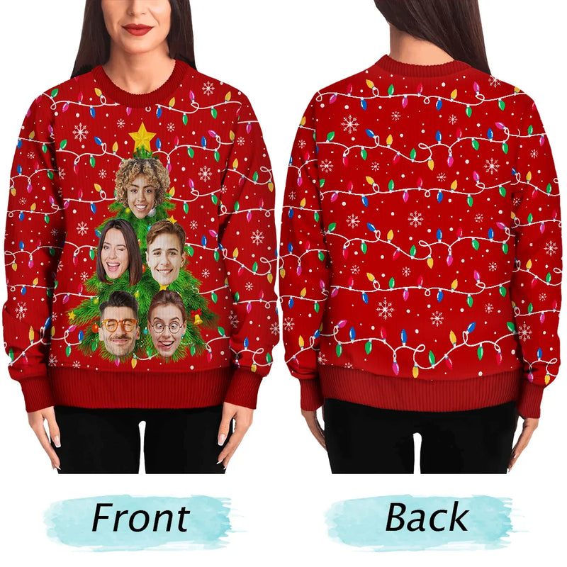 Gift For Couples,Gift For Husband,Gift For Wife,Gift For Boyfriend,Gift For Girlfriend,Parents,Gift For Women,Gift For Yourself,Gift For Men,Gift For Mother,Gift For Grandpa,Gift For Father,Gift For Grandma,Gift For Sibling,Gift For Sisters,Gift For Brothers,Family,Gift For Bestie,Gifts For Colleagues,Funny,Christmas - Custom Photo Family And Friends On Christmas Tree - Personalized Unisex Ugly Sweater