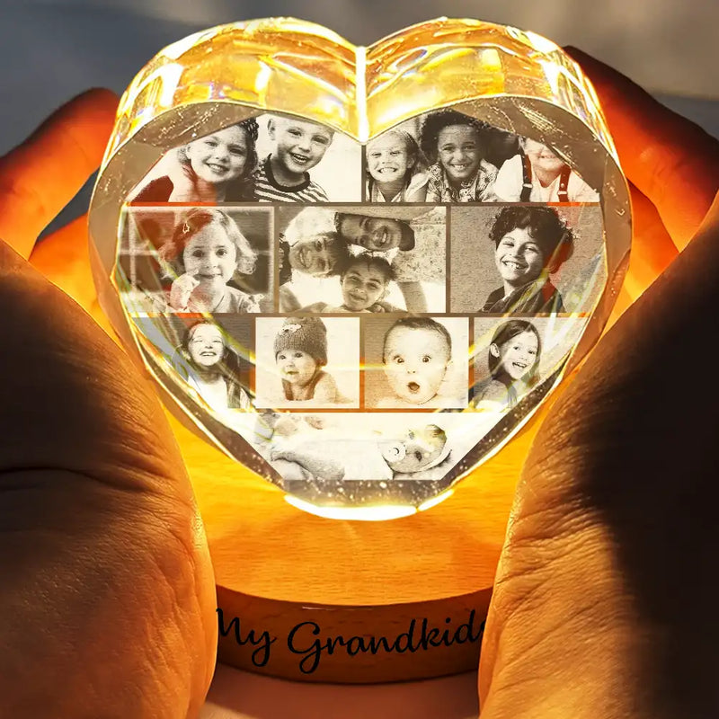 Family,Gift For Couples,Parents,Gift For Grandparents,Gift For Bestie,Pet Lovers,Love - Custom Photo Family Couple Bestie Pet - Personalized Crystal Heart Shaped Lamp