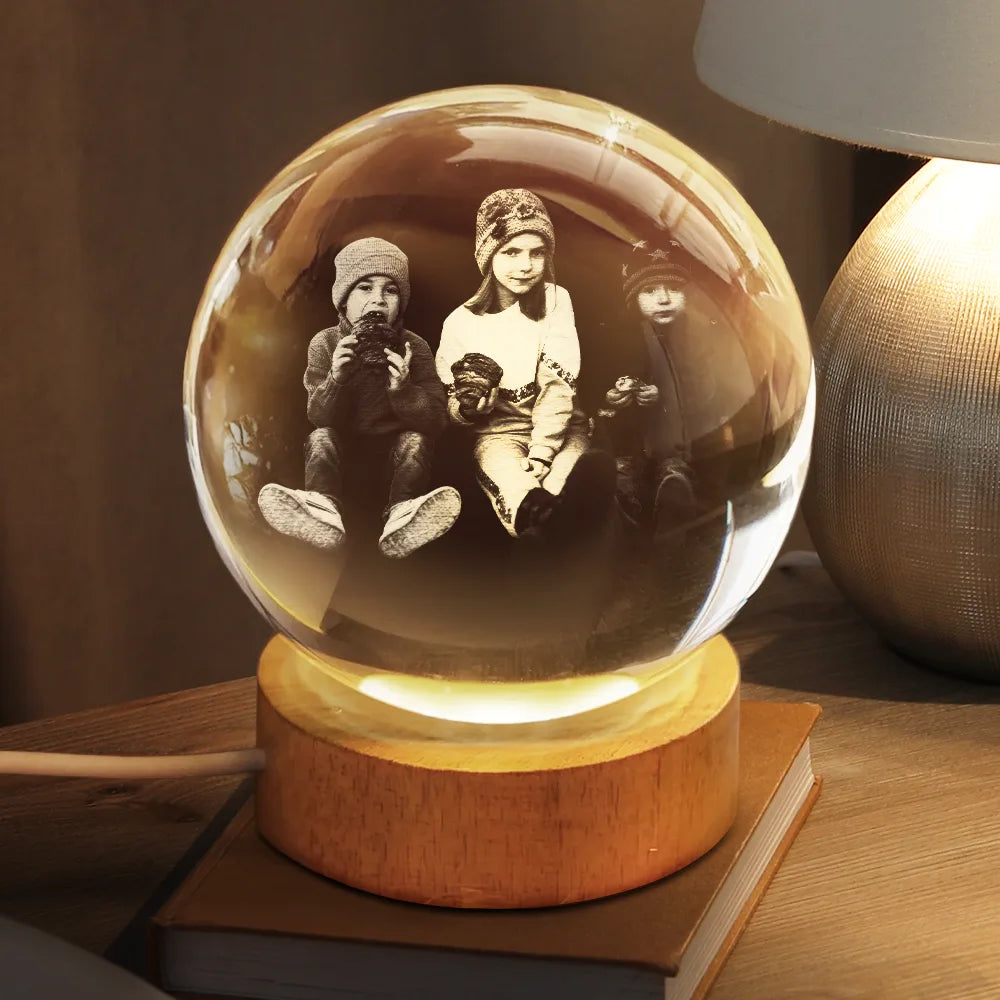 Custom Photo,Happy - Custom Photo Family Couple Friends Pet - Personalized Crystal Globe Lamp