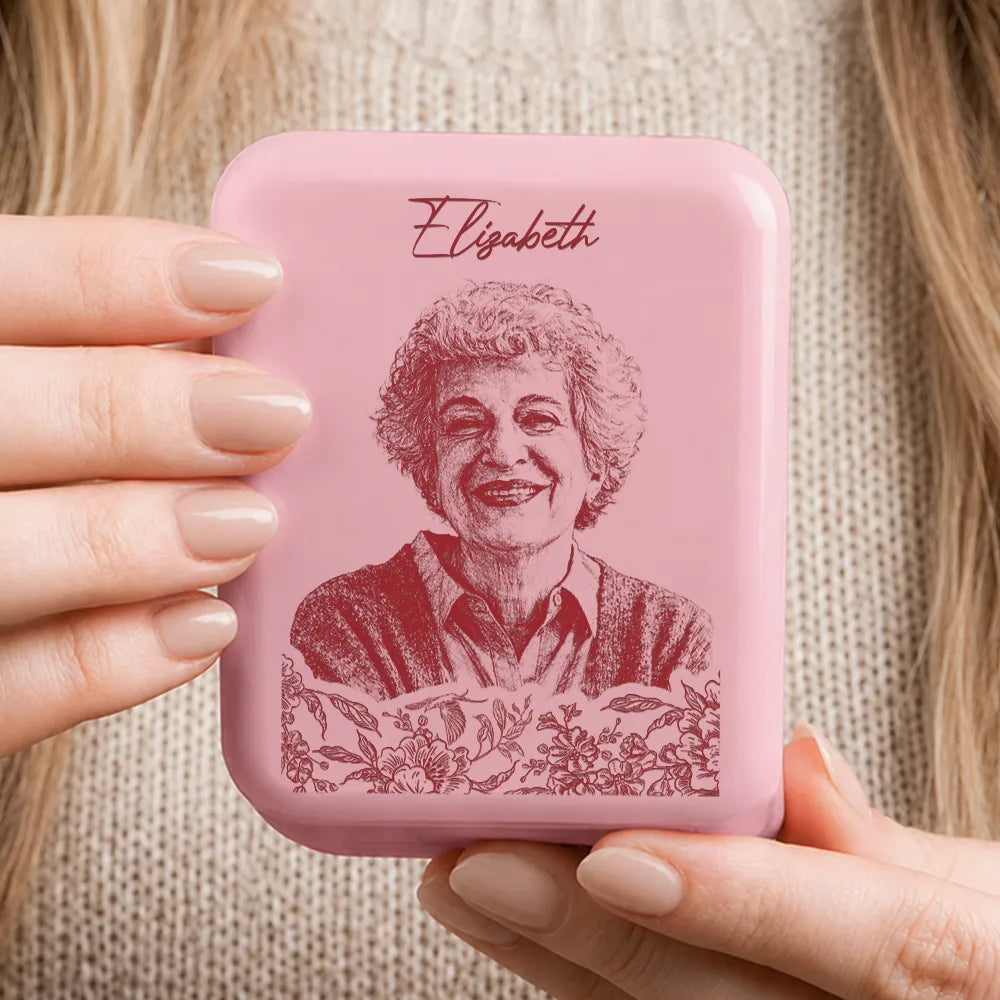 Gift For Yourself, Gift For Women, Custom Photo, Art Design, Sentimental, Photo - Pencil Sketch - Remove BG - Custom Photo Family Couple Pet Pencil Sketch Toile De Jouy - Personalized LED Compact Mirror