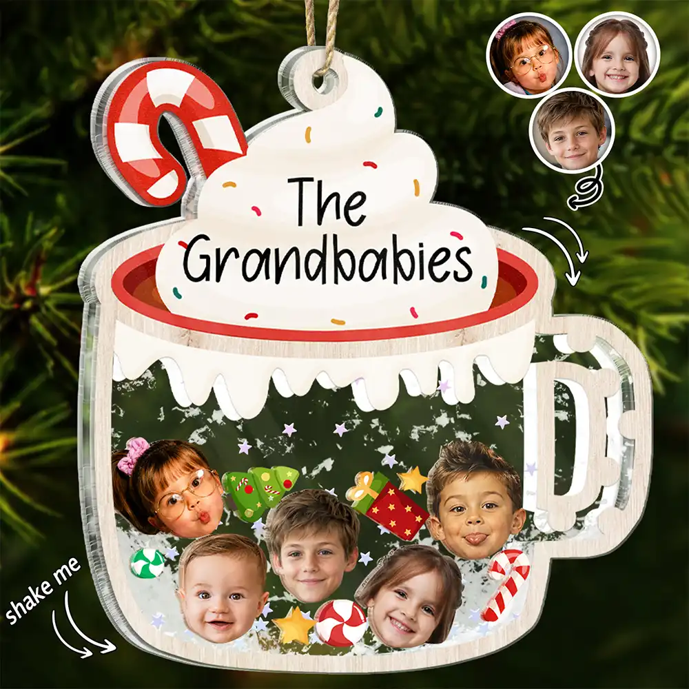 Adorable,Christmas,Custom Photo,Family,Cut-Face Photo - Custom Photo Family Face Cute Keepsake - Personalized 3-Layered Acrylic Shaker Ornament