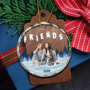 Christmas,Custom Photo,Family,Gift For Bestie,Gift For Sisters,Gift For Brothers,Gift For Sibling,Happy - Custom Photo Family Friends Besties Sisters Sitting Together - Personalized Circle Glass Ornament