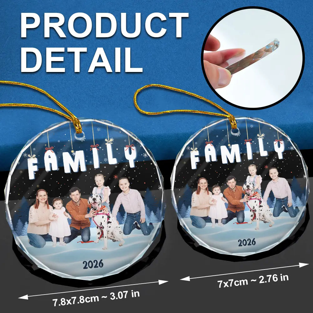 Christmas,Custom Photo,Family,Gift For Bestie,Gift For Sisters,Gift For Brothers,Gift For Sibling,Happy - Custom Photo Family Friends Besties Sisters Sitting Together - Personalized Circle Glass Ornament