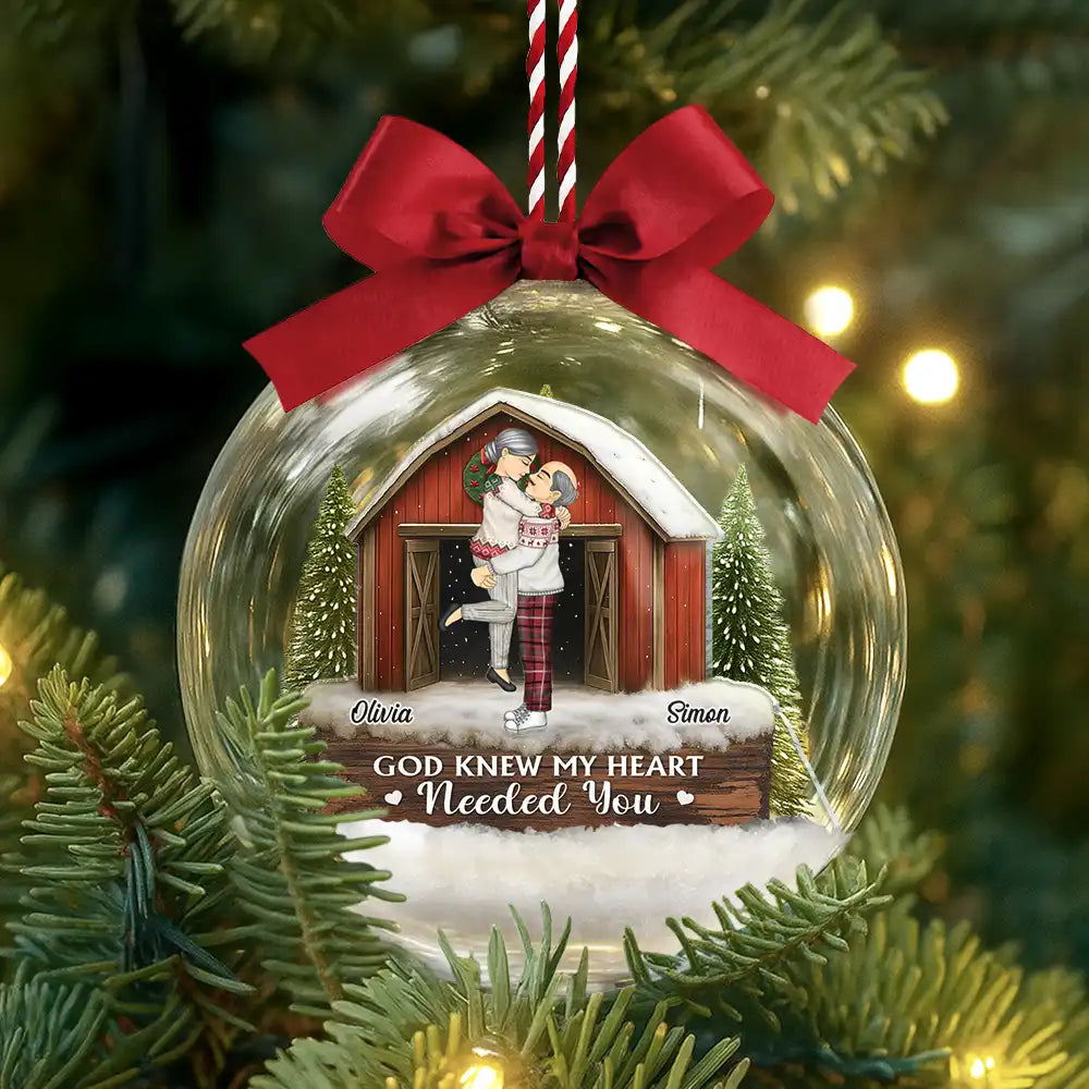 Christmas,Gift For Couples,Gift For Husband,Gift For Wife,Gift For Boyfriend,Gift For Girlfriend,Happy - God Gave Me You Couple Red Barn - Personalized 3D Acrylic Ball Ornament