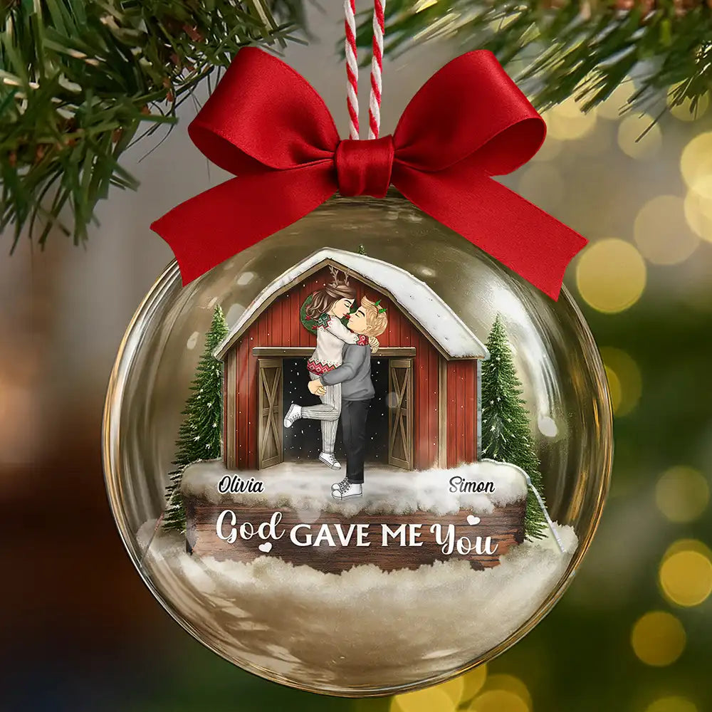God Gave Me You Couple Red Barn - Personalized 3D Acrylic Ball Ornament